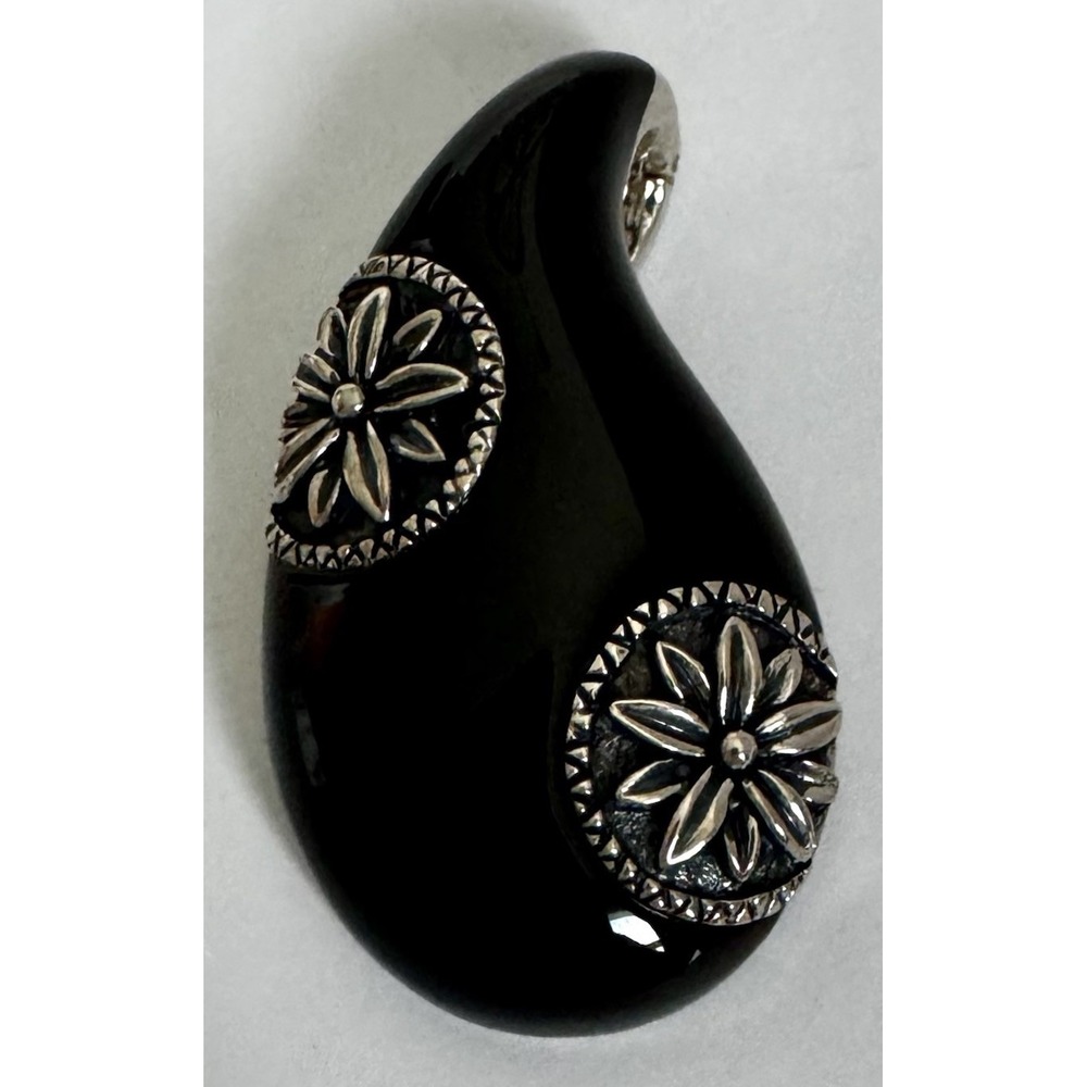 Whitney Kelly WK 925 Sterling Silver Black Enamel Floral Paisley Brooch Pendant